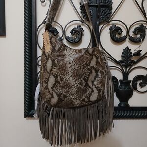 Muxo X Camila Alves Leather Suede Python Hobo Bag